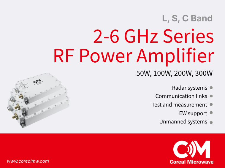 Coreal 2–6 GHz Broadband Solid-State Power Amplifier Series — 50W, 100W, 200W, 300W